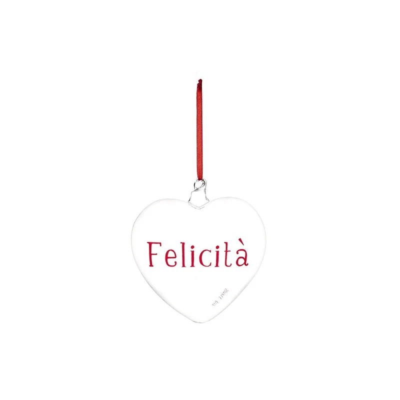 Cuore Decorativo in Vetro Borosilicato Serigrafato - Felicità