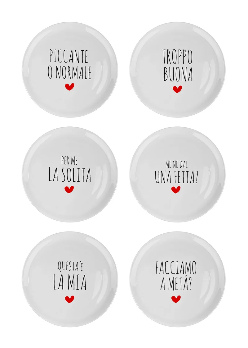 Set 6 Piatti Pizza Decorati con Scritte in Porcellana Ø31 cm Il Gruppone