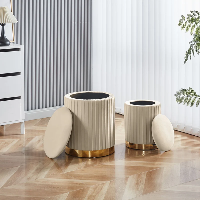 Set Di 2 Pouf Contenitori Velluto Design Moderno Sgabello A Coste Il Gruppone
