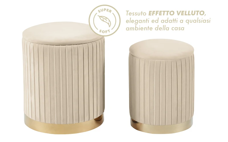 Set Di 2 Pouf Contenitori Velluto Design Moderno Sgabello A Coste Il Gruppone