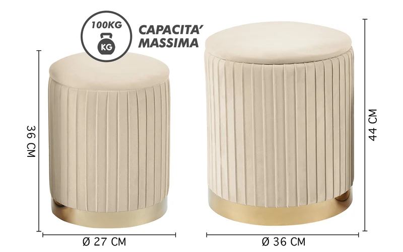 Set Di 2 Pouf Contenitori Velluto Design Moderno Sgabello A Coste Il Gruppone