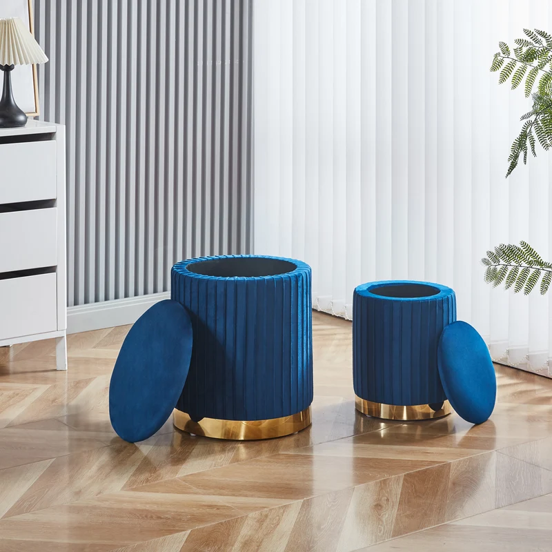 Set Di 2 Pouf Contenitori Velluto Design Moderno Sgabello A Coste Il Gruppone