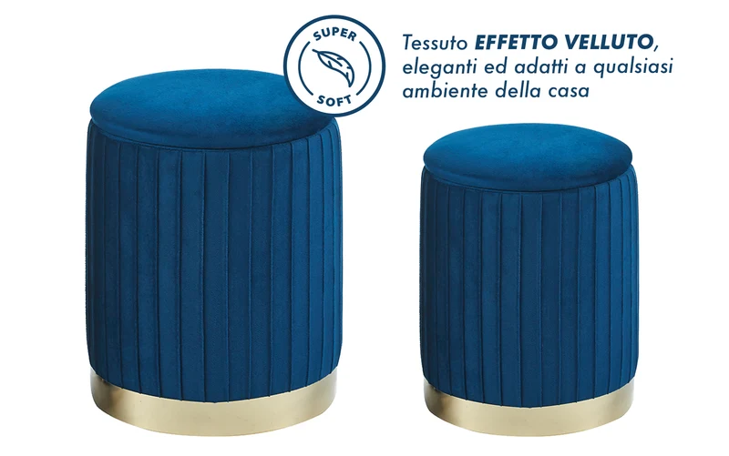 Set Di 2 Pouf Contenitori Velluto Design Moderno Sgabello A Coste Il Gruppone