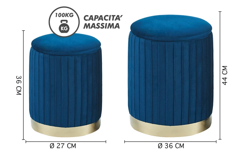 Set Di 2 Pouf Contenitori Velluto Design Moderno Sgabello A Coste Il Gruppone