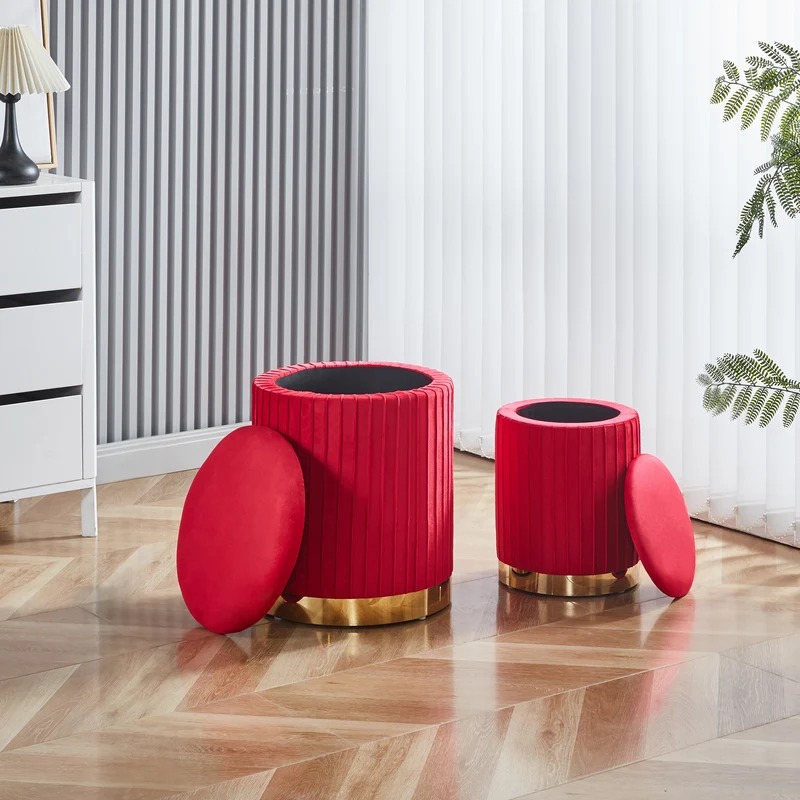 Set Di 2 Pouf Contenitori Velluto Design Moderno Sgabello A Coste Il Gruppone