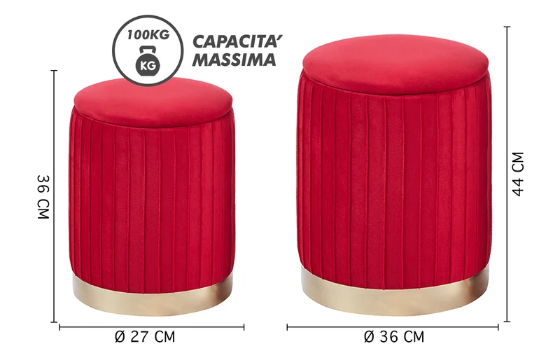 Set Di 2 Pouf Contenitori Velluto Design Moderno Sgabello A Coste Il Gruppone