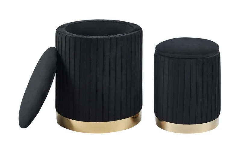 Set Di 2 Pouf Contenitori Velluto Design Moderno Sgabello A Coste Il Gruppone