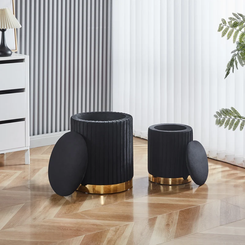 Set Di 2 Pouf Contenitori Velluto Design Moderno Sgabello A Coste Il Gruppone