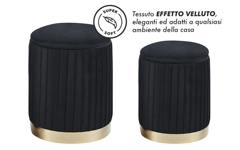 Set Di 2 Pouf Contenitori Velluto Design Moderno Sgabello A Coste Il Gruppone