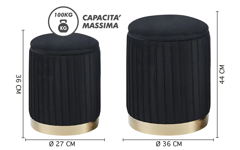 Set Di 2 Pouf Contenitori Velluto Design Moderno Sgabello A Coste Il Gruppone