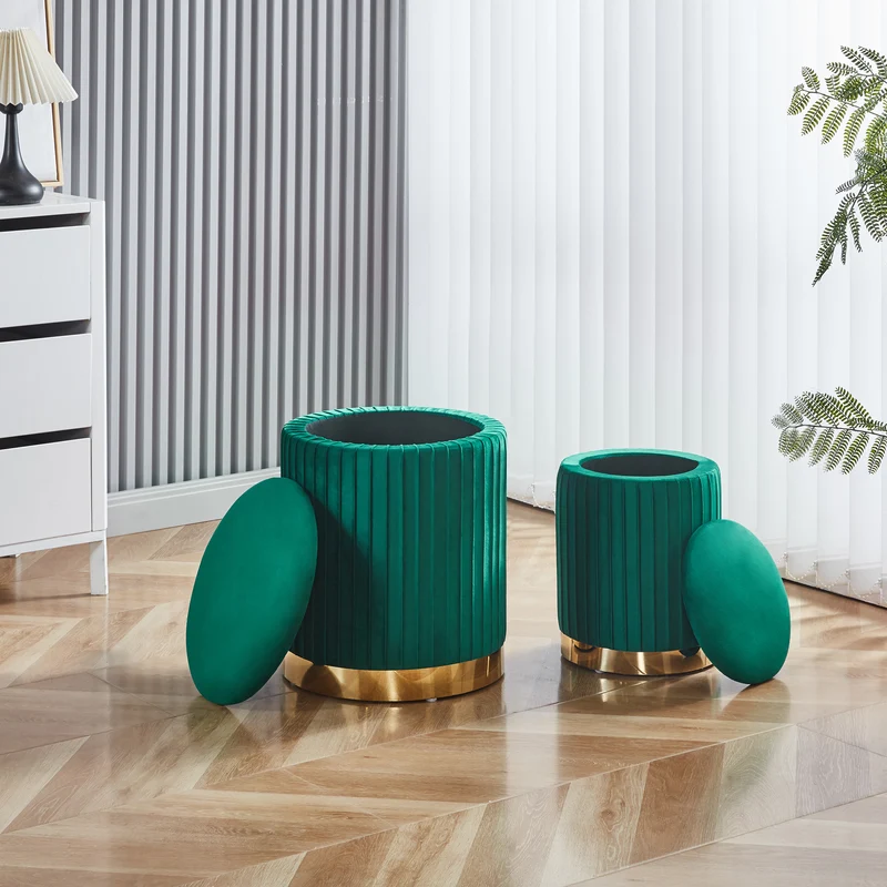 Set Di 2 Pouf Contenitori Velluto Design Moderno Sgabello A Coste Il Gruppone