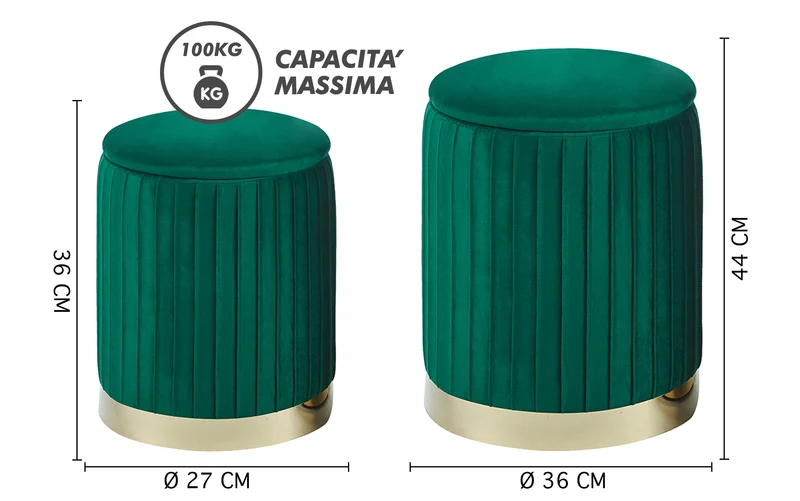 Set Di 2 Pouf Contenitori Velluto Design Moderno Sgabello A Coste Il Gruppone