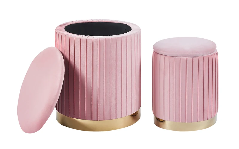 Set Di 2 Pouf Contenitori Velluto Design Moderno Sgabello A Coste Il Gruppone