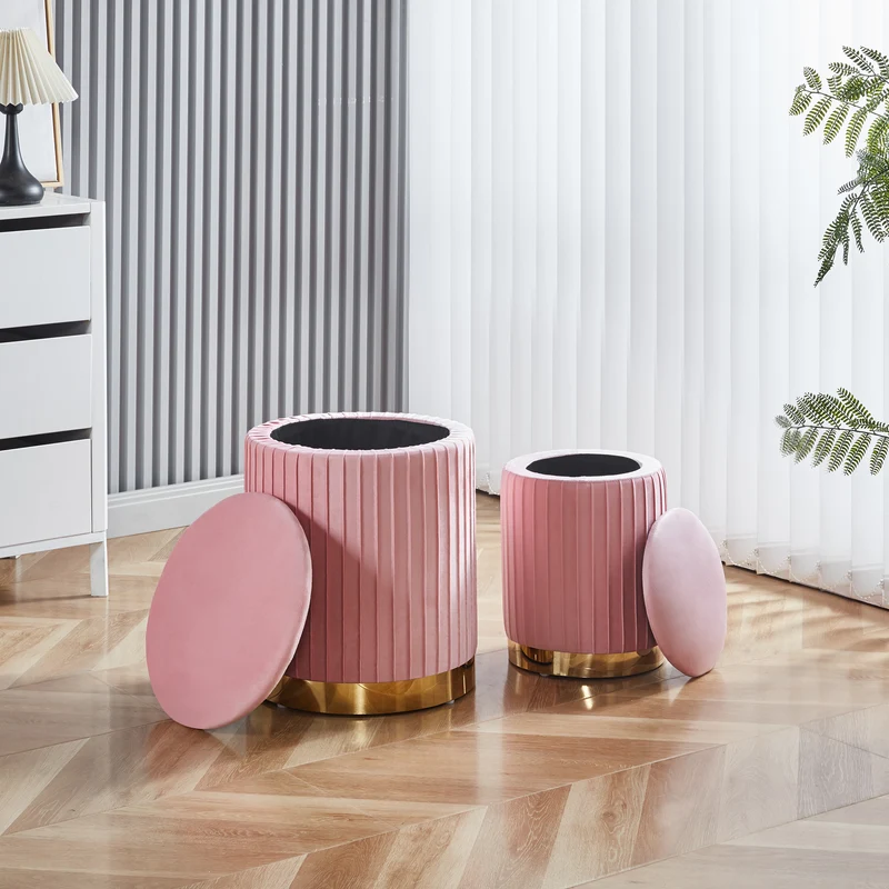 Set Di 2 Pouf Contenitori Velluto Design Moderno Sgabello A Coste Il Gruppone
