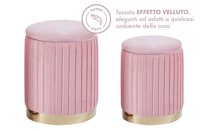 Set Di 2 Pouf Contenitori Velluto Design Moderno Sgabello A Coste Il Gruppone