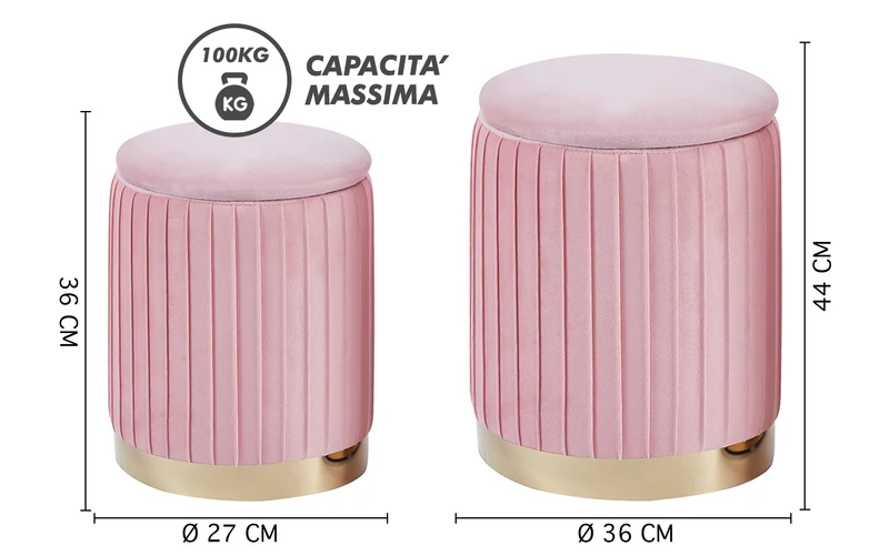 Set Di 2 Pouf Contenitori Velluto Design Moderno Sgabello A Coste Il Gruppone