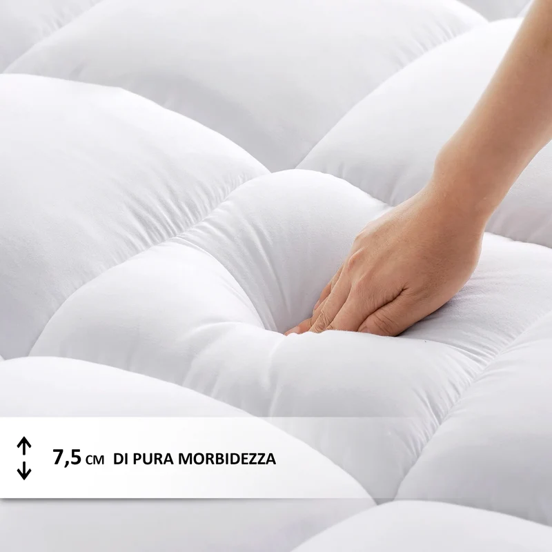 Topper Per Materasso In Vera Piuma D'Oca Alto 7 Cm Certificato Oeko Tex 1800 Gr/Mq Il Gruppone