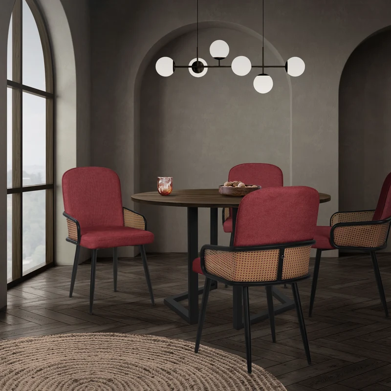 Esszimmerstühle 6er Set Rot mit Arm- & Rückenlehne, Polsterstühle für Esszimmer & Küche ML-Design