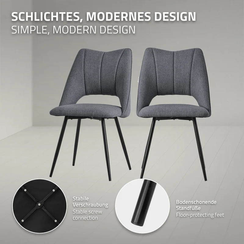 Esszimmerstuhl 4er Set Grau gepolstert inkl. Montagematerial Polsterstuhl Küchenstuhl ML-Design