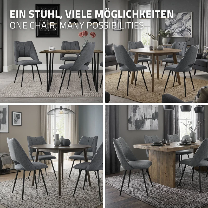 Esszimmerstuhl 4er Set Grau gepolstert inkl. Montagematerial Polsterstuhl Küchenstuhl ML-Design