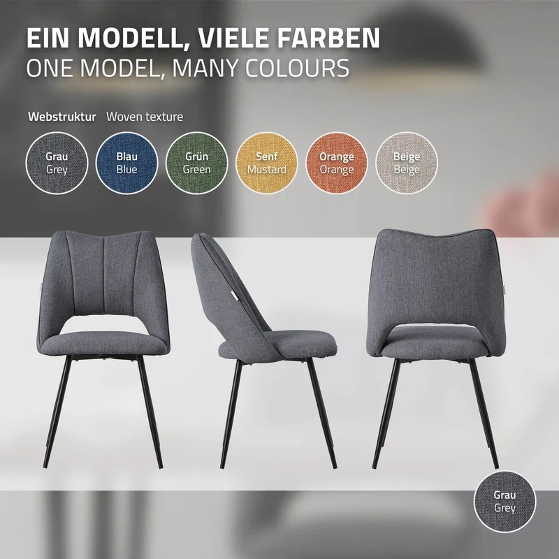 Esszimmerstuhl 4er Set Grau gepolstert inkl. Montagematerial Polsterstuhl Küchenstuhl ML-Design