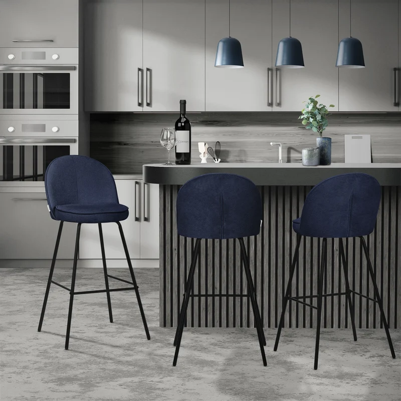 Barhocker 4er Set Dunkelblau 52x102x50 cm mit Rückenlehne und Fußstütze bis 120 kg ML-Design
