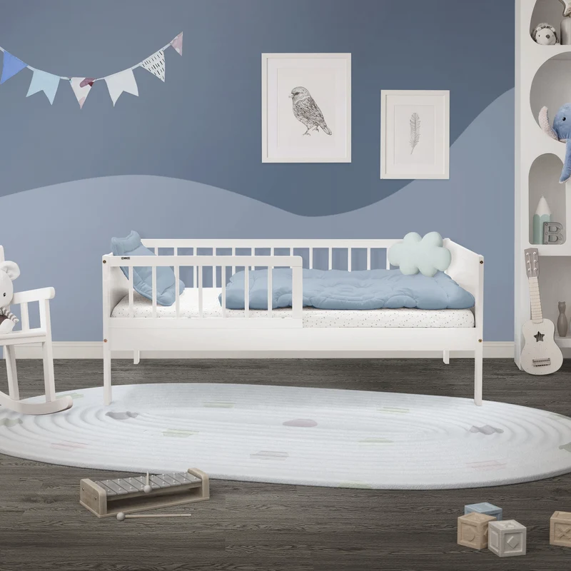 Kinderbett 70x140 cm mit Lattenrost und Rausfallschutz Weiß Kiefernholz ML-Design