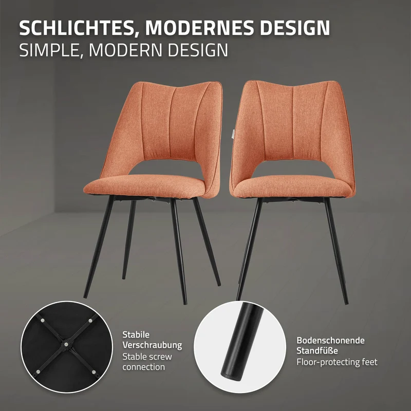 Esszimmerstuhl 6er Set Orange gepolstert inkl. Montagematerial Polsterstuhl Küchenstuhl ML-Design