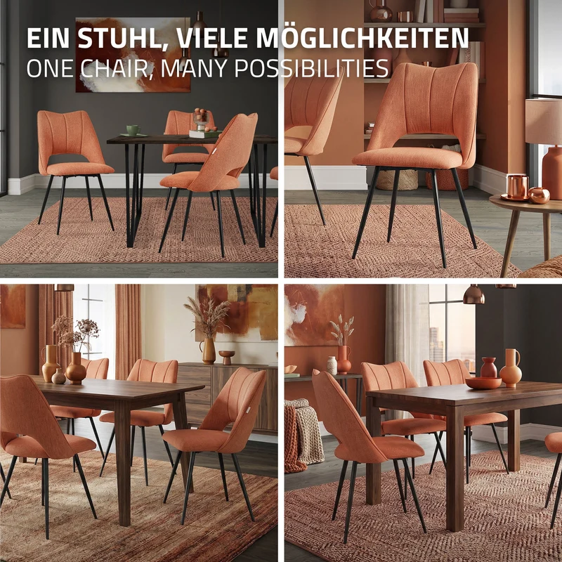 Esszimmerstuhl 6er Set Orange gepolstert inkl. Montagematerial Polsterstuhl Küchenstuhl ML-Design