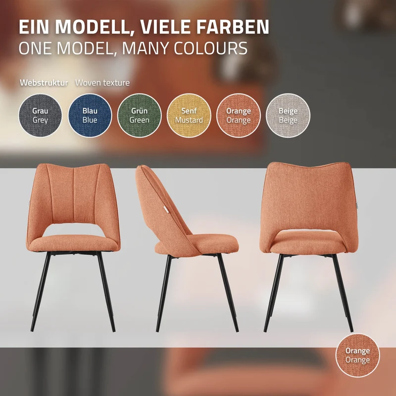 Esszimmerstuhl 6er Set Orange gepolstert inkl. Montagematerial Polsterstuhl Küchenstuhl ML-Design