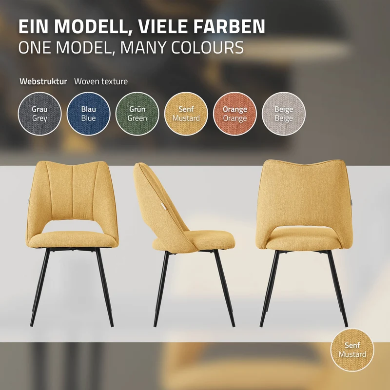 Esszimmerstuhl 4er Set Senfgelb gepolstert inkl. Montagematerial Polsterstuhl Küchenstuhl ML-Design