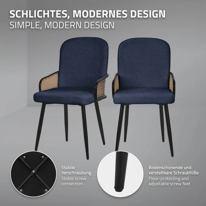 Esszimmerstühle 6er Set Dunkelblau mit Arm- & Rückenlehne, Polsterstühle für Esszimmer & Küche ML-Design