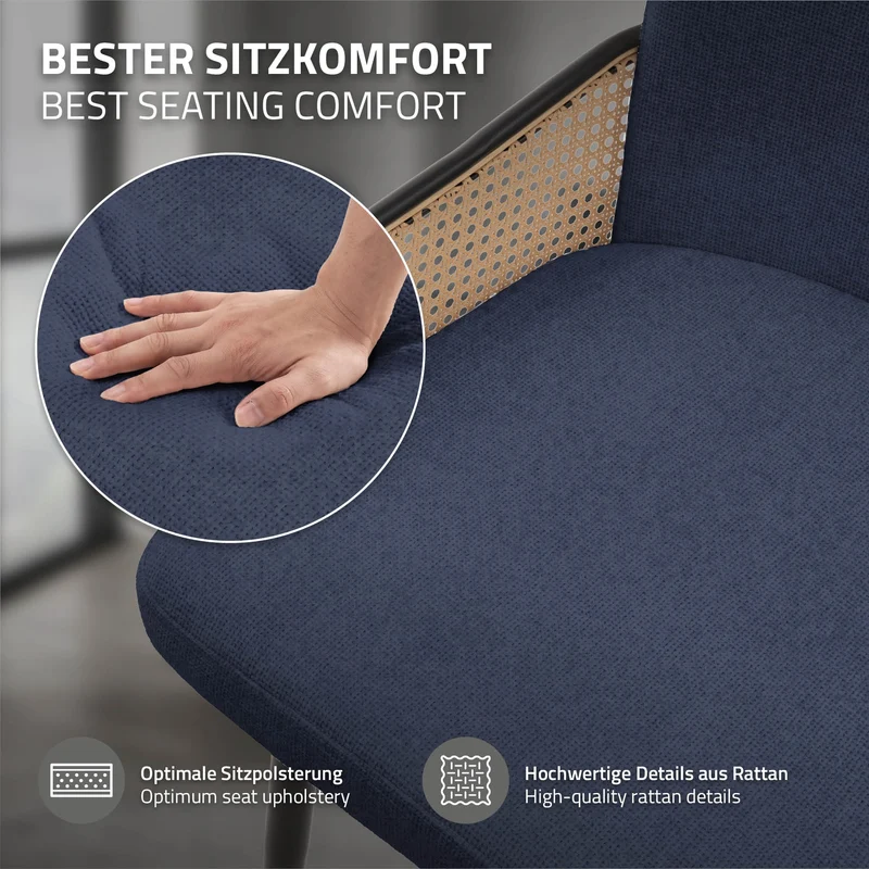 Esszimmerstühle 6er Set Dunkelblau mit Arm- & Rückenlehne, Polsterstühle für Esszimmer & Küche ML-Design
