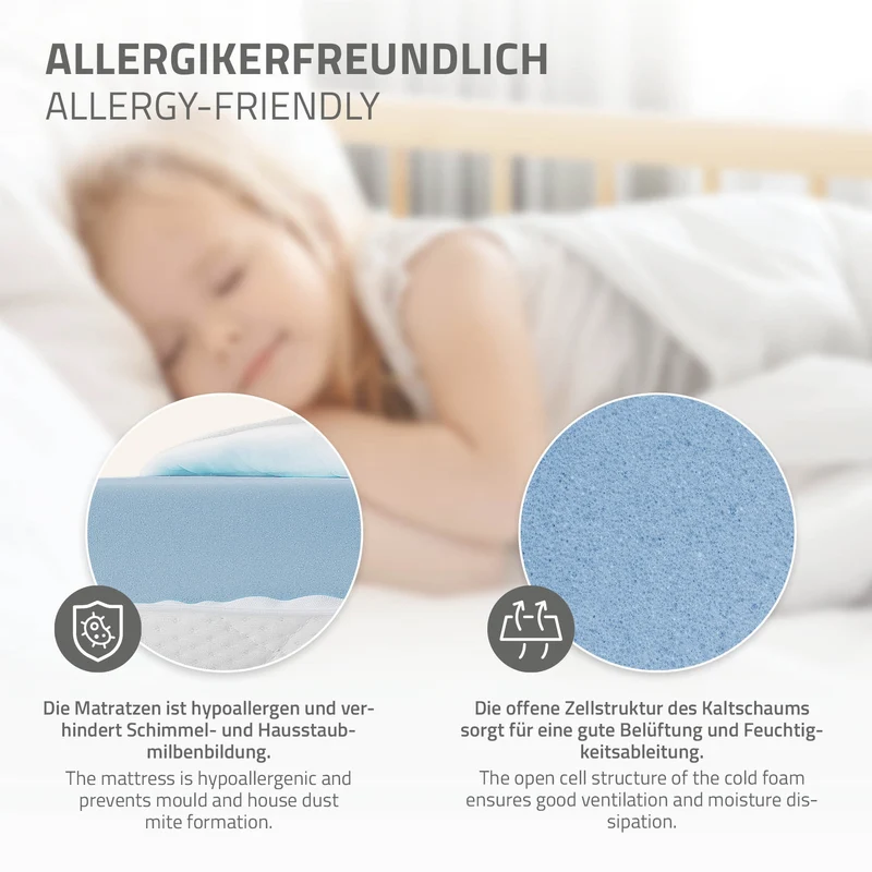 Kinderbett 80x160 cm mit Matratze, Lattenrost und Rausfallschutz in Natur ML-Design