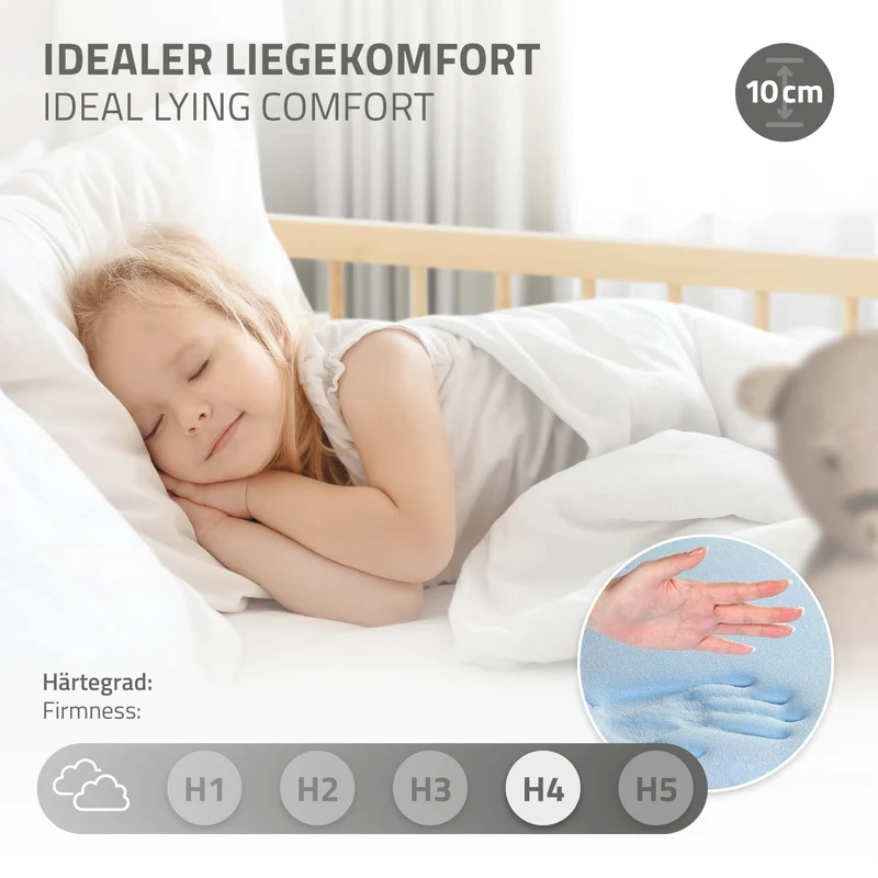 Kinderbett 80x160 cm mit Matratze, Lattenrost und Rausfallschutz in Natur ML-Design