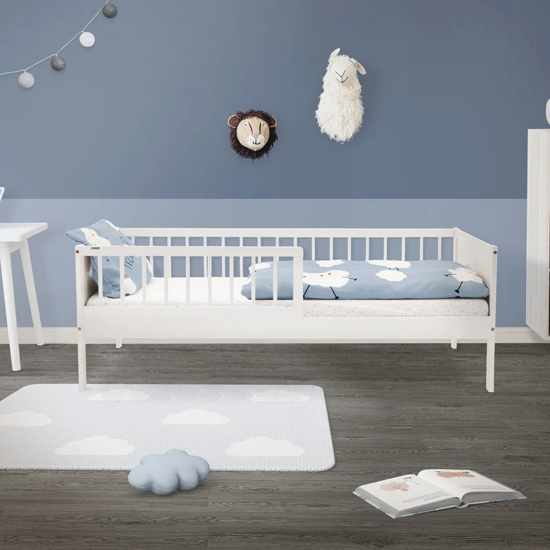 Kinderbett 80x160 cm mit Lattenrost und Rausfallschutz Weiß Kiefernholz ML-Design