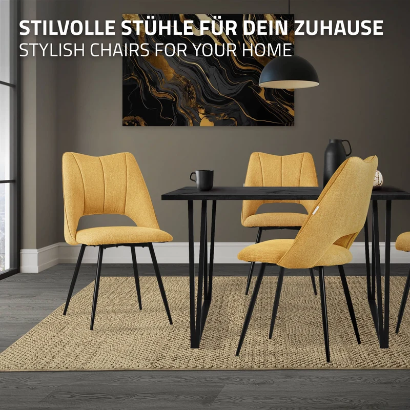 Esszimmerstuhl 6er Set Senfgelb gepolstert inkl. Montagematerial Polsterstuhl Küchenstuhl ML-Design