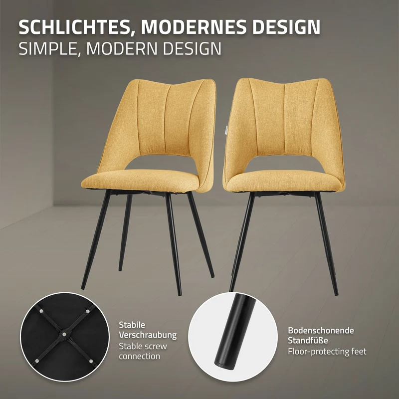 Esszimmerstuhl 2er Set Senfgelb gepolstert inkl. Montagematerial Polsterstuhl Küchenstuhl ML-Design
