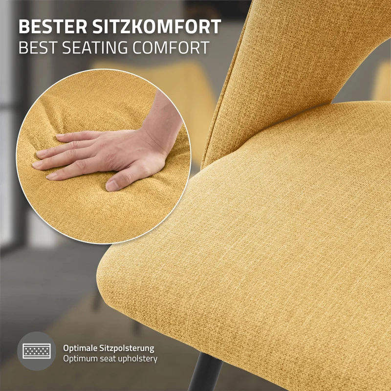 Esszimmerstuhl 2er Set Senfgelb gepolstert inkl. Montagematerial Polsterstuhl Küchenstuhl ML-Design