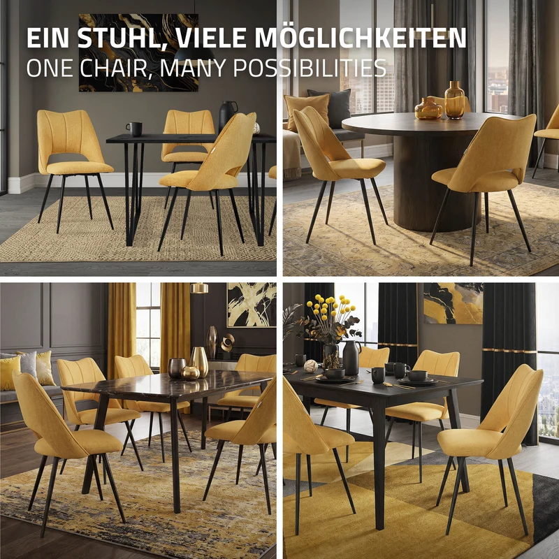 Esszimmerstuhl 2er Set Senfgelb gepolstert inkl. Montagematerial Polsterstuhl Küchenstuhl ML-Design