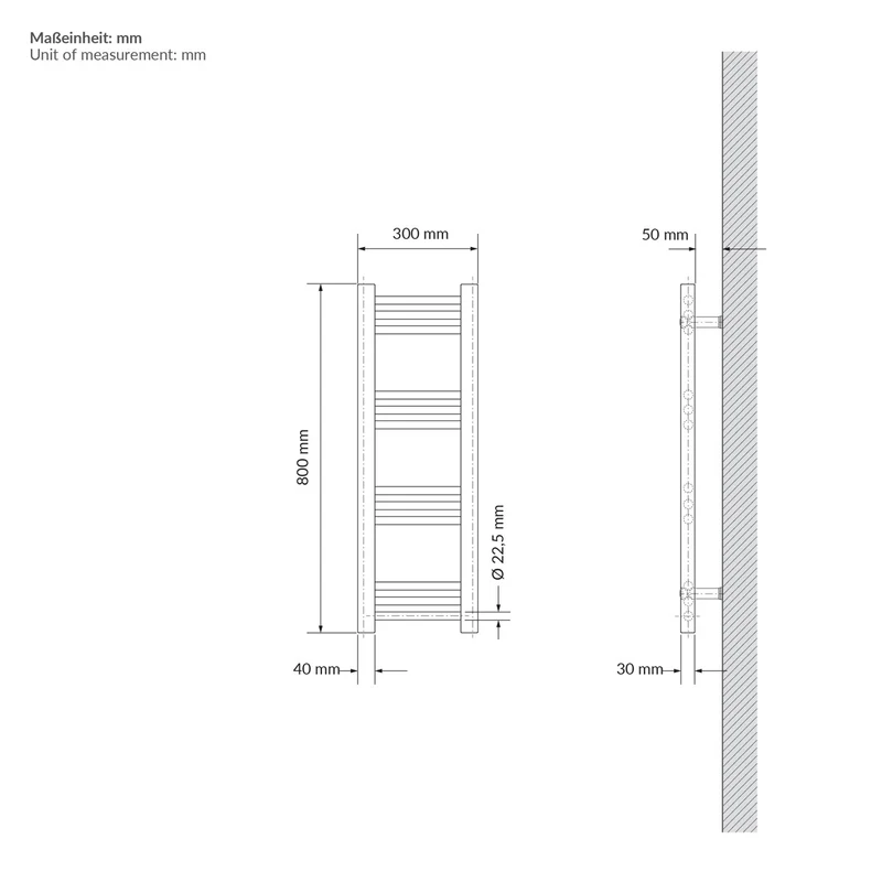 LuxeBath | Handtuchheizkörper elektrisch 300W Sahara gerade mit Seitenanschluss 300x800 mm Stahl Beige Badheizkörper Handtuchtrockner für Badezimmer