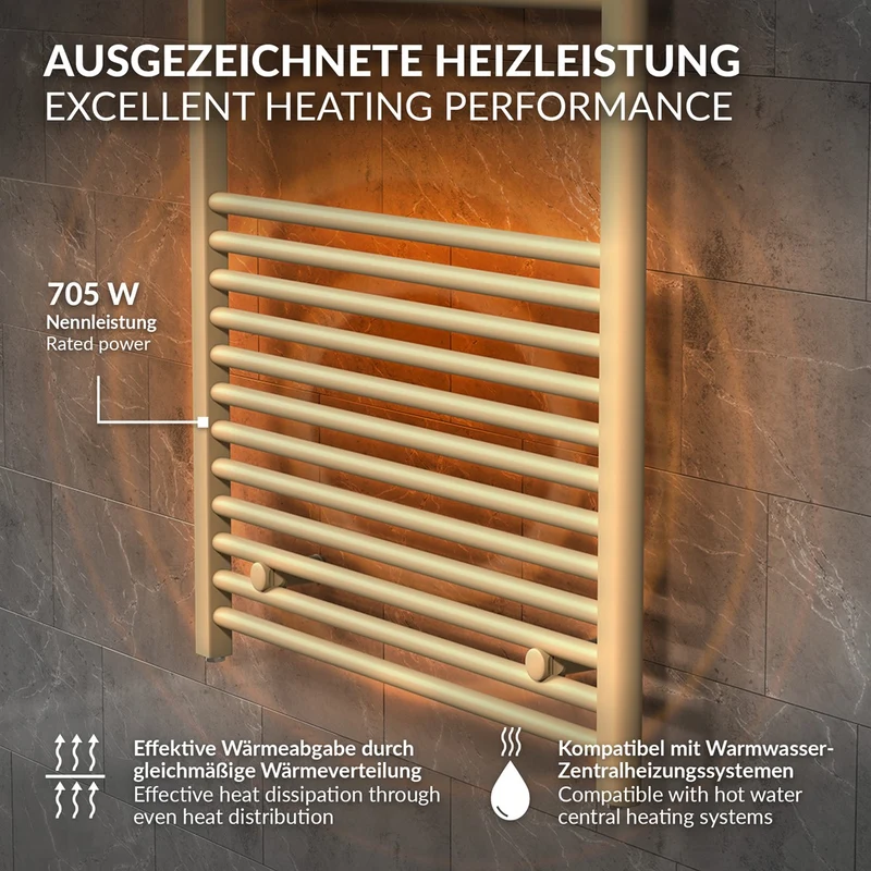 LuxeBath | Handtuchheizkörper elektrisch 600W Sahara gerade mit Seitenanschluss 600x1500 mm Stahl Beige Badheizkörper Handtuchtrockner für Badezimmer