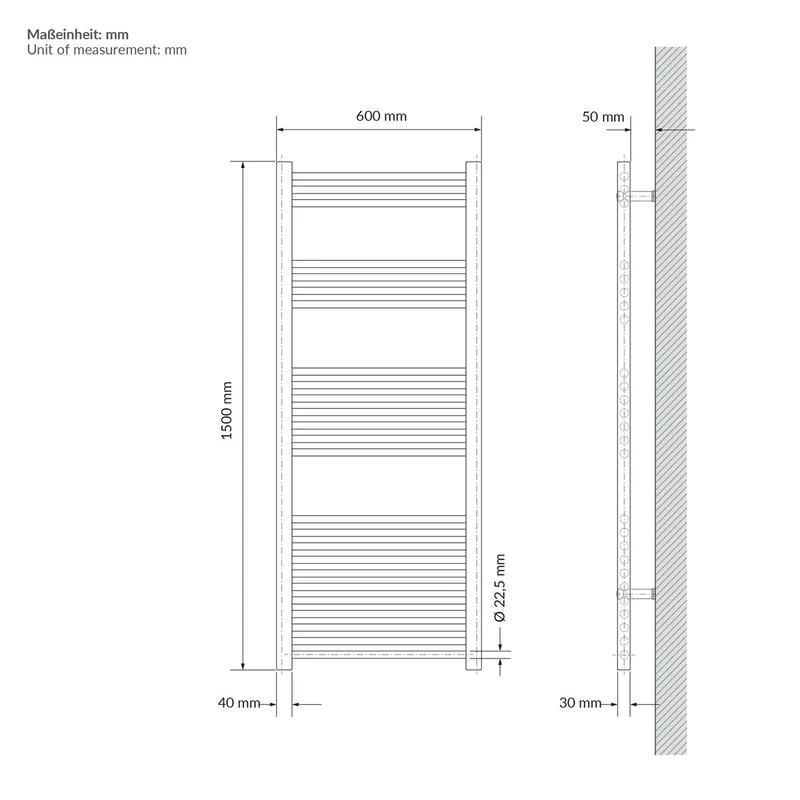 LuxeBath | Handtuchheizkörper elektrisch 600W Sahara gerade mit Seitenanschluss 600x1500 mm Stahl Beige Badheizkörper Handtuchtrockner für Badezimmer