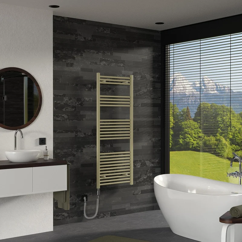 LuxeBath | Handtuchheizkörper elektrisch 600W Sahara gerade mit Seitenanschluss 600x1500 mm Stahl Beige Badheizkörper Handtuchtrockner für Badezimmer