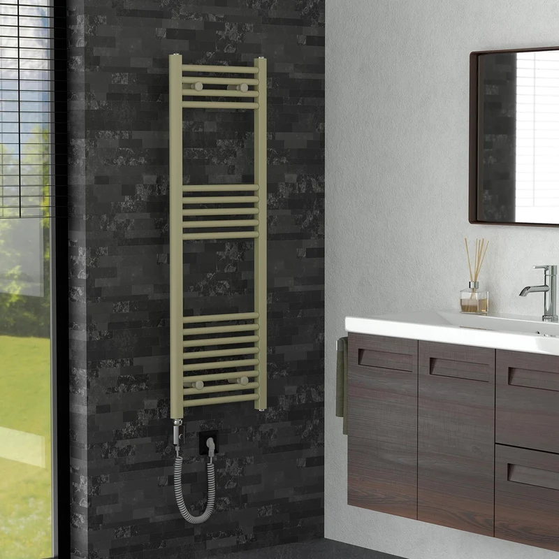 LuxeBath | Handtuchheizkörper elektrisch 600W Sahara gerade mit Seitenanschluss 400x1200 mm Stahl Beige Badheizkörper Handtuchtrockner für Badezimmer