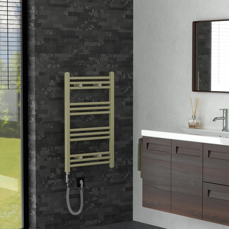 LuxeBath | Handtuchheizkörper elektrisch 300W Sahara gerade mit Seitenanschluss 500x800 mm Stahl Beige Badheizkörper Handtuchtrockner für Badezimmer