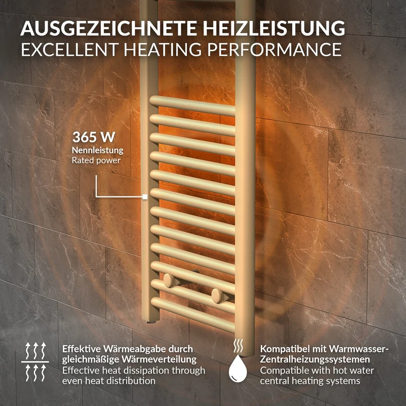 LuxeBath | Handtuchheizkörper elektrisch 300W Sahara gerade mit Seitenanschluss 300x1400 mm Stahl Beige Badheizkörper Handtuchtrockner für Badezimmer