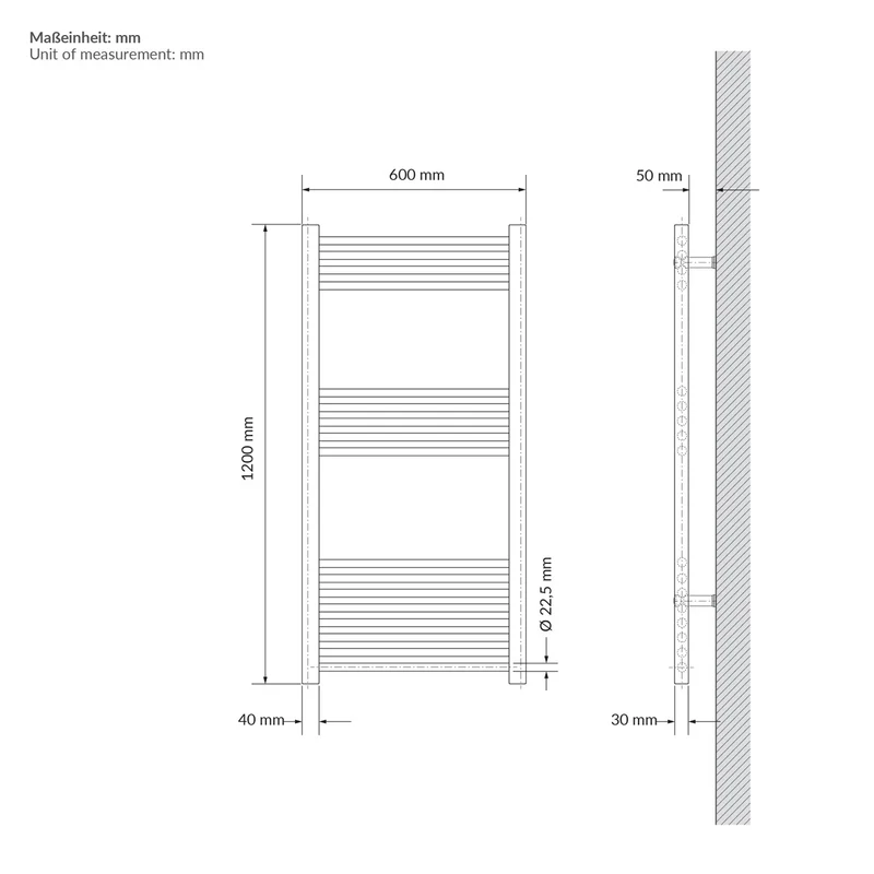 LuxeBath | Handtuchheizkörper elektrisch 600W Sahara gerade mit Seitenanschluss 600x1200 mm Stahl Beige Badheizkörper Handtuchtrockner für Badezimmer