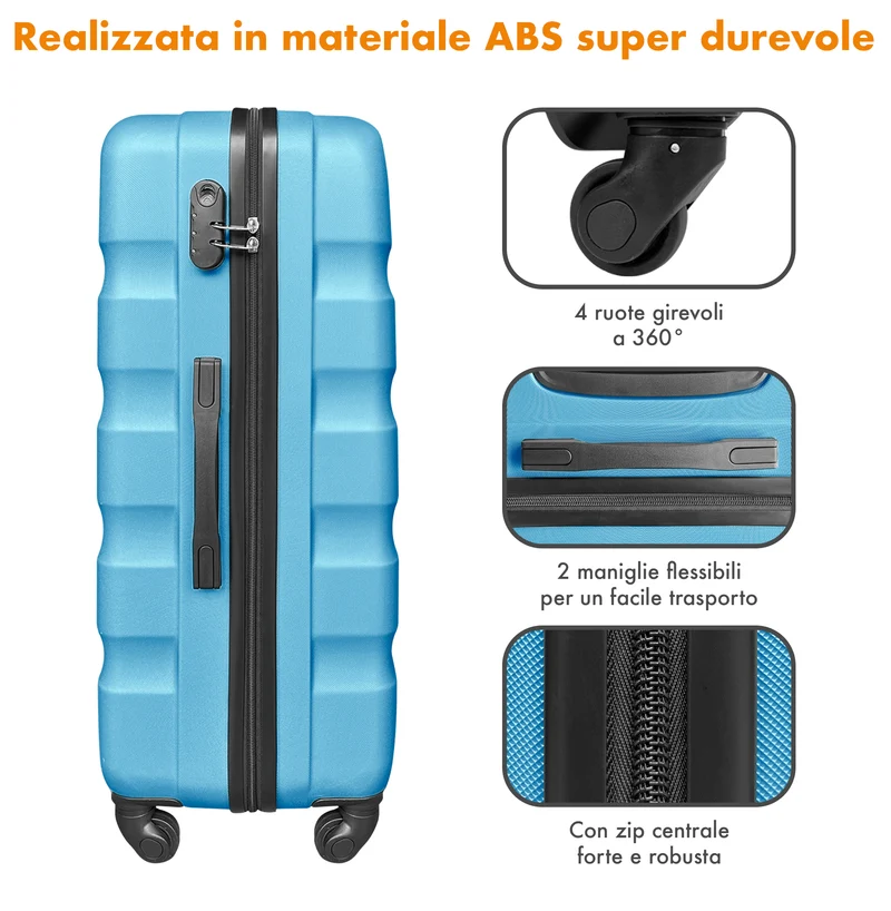 Set Di 3 Valigie Rigide ABS Valigia Da Viaggio Con Chiusura Lucchetto Il Gruppone