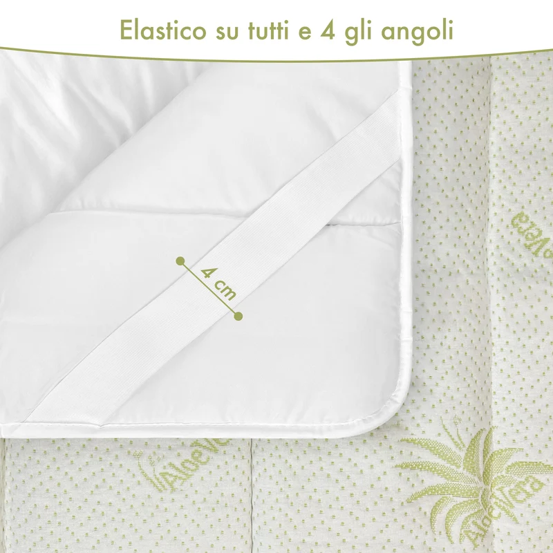 Topper Aloe Vera 400 g ad Alta Densità con Elastici Lavabile Certificato Oeko-Tex Il Gruppone